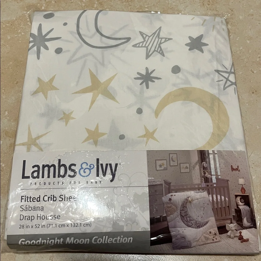 Lambs & Ivy Fitted Crib Sheet with Moon and Stars - Picture 2 of 2